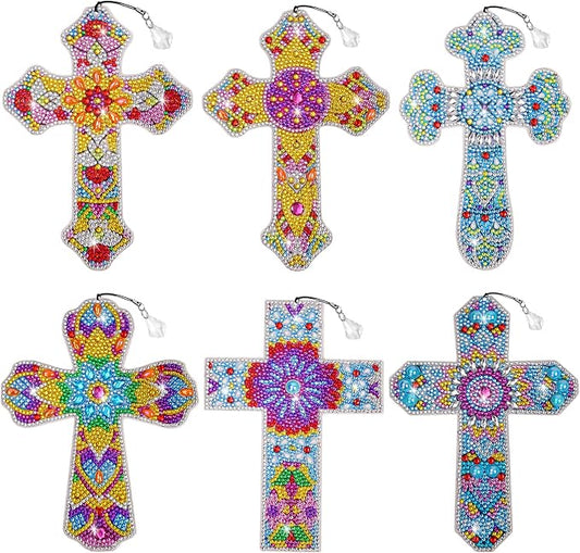 AUAUY 6 Pieces Diamond Art Painting Bookmarks 5D Diamond Art Bookmarks for Book Lovers DIY Cross Diamond Bookmark for Home Office School Class Project