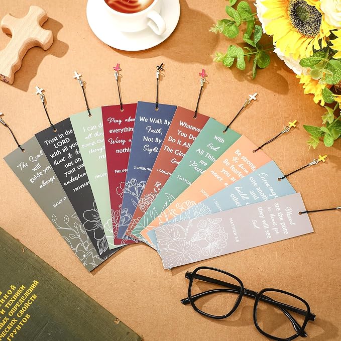 Tenare 20 Pcs Christian Bible Bookmarks for Women, Inspirational Verses Bookmarks with Cross Pendants, Religious Gifts for Women Men Reading Lovers(Vibrant Style)