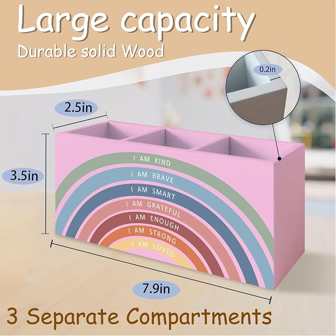 Boho Rainbow Positive Affirmations Pen Pencil Holder for School Classroom Office Desk, I Am Kind Brave Smart Inspirational Makeup Brush Toothbrush Holder Organizer for Bathroom Vanity（Pink）