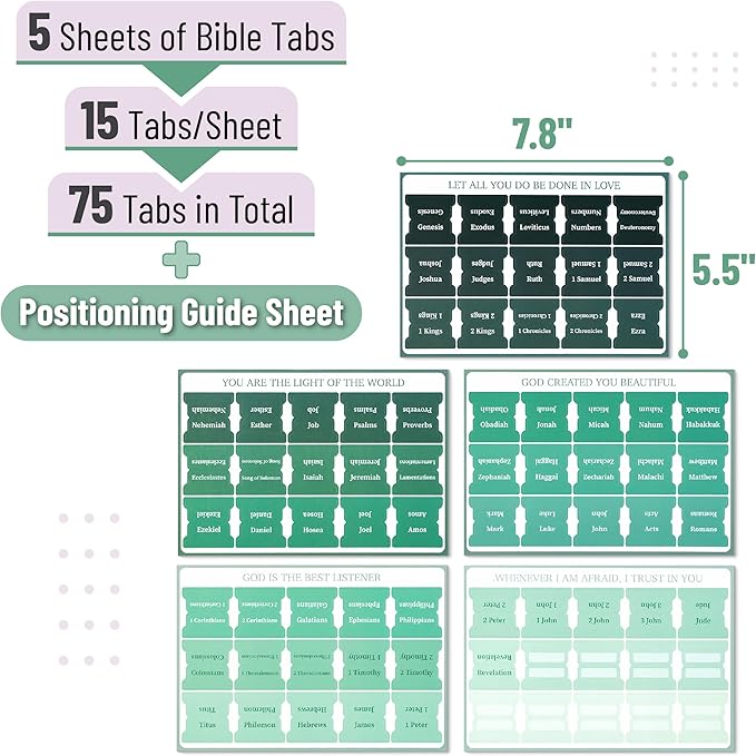 Mr. Pen- Bible Tabs, 75 Tabs, Jade Veil, Green Laminated Bible Tabs for Women and Men, Bible Tabs for Study Bible, Large Print Bible Index Tabs, Bible Book Tabs, Bible Labels Tabs, Mr. Pen Bible Tabs