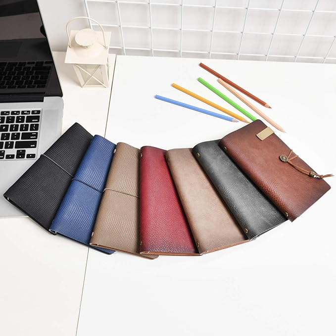 WONDERPOOL Leather Journal A6 Refillable 6 Ring Binder Notebook with Lined Paper and Pen,Writing Diary for Work Travel and Agenda Plan (A6, Brown)