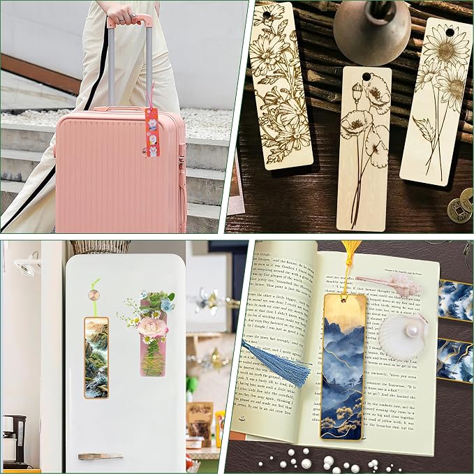 Rcpuirl 50 PCS Extra Large Thick Wood Bookmark with Tassels & Gift Ribbons – Unfinished Wooden Bookmarks to Paint, Bulk Blank Bookmarks for DIY Crafts, Painting, Wedding, Birthday Party Decors