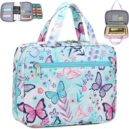 Octsky Bible Covers Bible Case Girls Book Carrying Case for Kids Scripture Church Bag Bible Protective with Handle Zippered Pocket (Butterfly Lake)