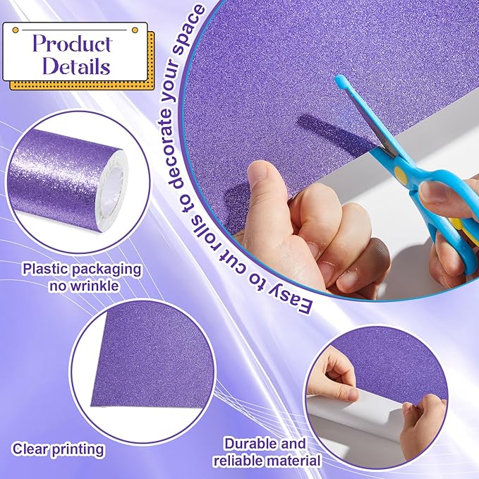 gisgfim 16" x20ft Glitter Bulletin Board Paper Roll Sparkle Color Bulletin Board Background Poster Paper Non Fading Gift Wrapping DIY Art Crafts for Office Classroom Decoration, Ultra Purple