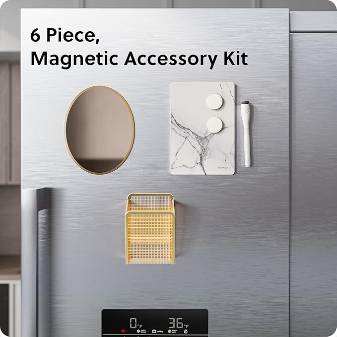U Brands Magnetic Locker Accessories and Decorating Kit, 6 Piece Set, Back to School Essentials, Gold and Marble, Whiteboard, Mirror, and More