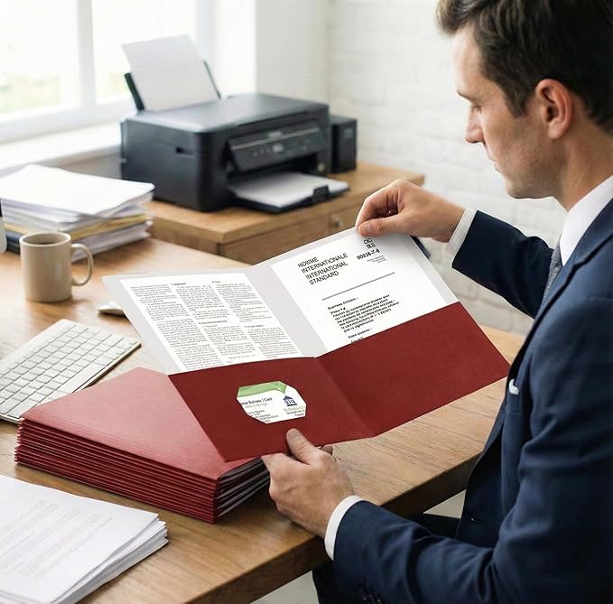 Zzrywuty 50 Packs Paper Red Folders with Pockets for Students,Businessmen and Office Workers,Letter Size,Two Pocket Folders with Card Slot for Office,Business,School Supplies