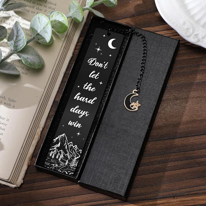 Acotar Metal Bookmark Gifts - Fantasy Book Mark for Reading Women Black Charm Moon Mountains Page Markers for Kids Book Lovers Bookish Readers Students Teachers School Birthday Accessories
