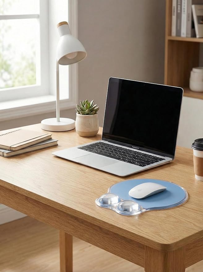 Ergonomic Gel Mouse Pad Wrist Rest Support for Desk, PU Base, Smooth Surface, Crystal Gel Cushion, Non-Slip Stability, Mousepad for Office/Home/Study Blue AMP-01