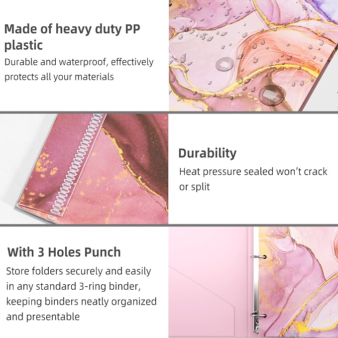 Ospelelf Folders with Pockets, Waterproof Plastic Folder with Two Fixed Corner Tabs and 2 Pockets Includes Business Card Slot, Includes Sticker, Fits 3 Ring Binder Holds 11" x 8.5", 6-Pack