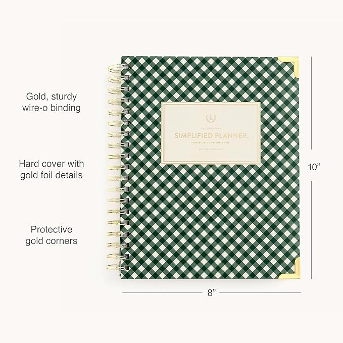 Simplified 2026 12-Month Spiral Weekly Planner — Camp Gingham — January 2026 - December 2026, Calendar Year Organizer with Stickers, Pockets, and Keepsake Box