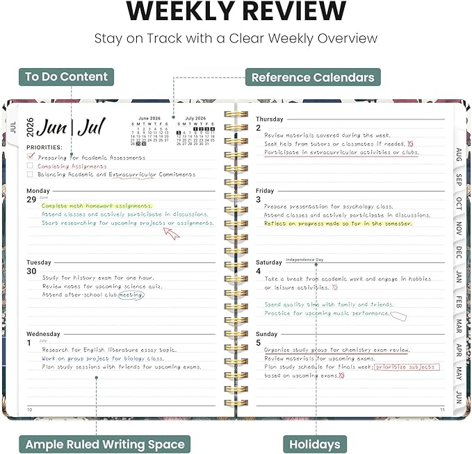 2026–2027 Academic Planner, Weekly and Monthly Planner for Women, July 2026 - June 2027, Pretty Hardcover 2026–2027 Academic Planner with Tabs, Inner Pocket, Spiral Bound, Perfect Office Home School Supplies - 6.3" x 8.5", Vivid Mushroom