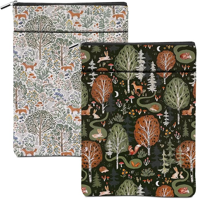 2 Pieces Forest Fox Deer Flower Botanical Floral Book Sleeve - Washable Covers for Hardcover Reading Accessories - Book Lovers Club Gifts for Women Girls Best Friend Aunt