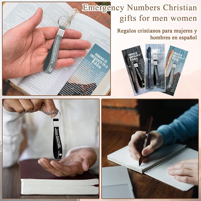 75 Pcs/25 Set Fathers Day Christian Gifts Bulk Bible Verse Pens, Scripture Keychains & Bookmarks, Graduation 2026, Appreciation, Church Party Favors Gifts for Men Women, Pastor, Teacher (Spanish)