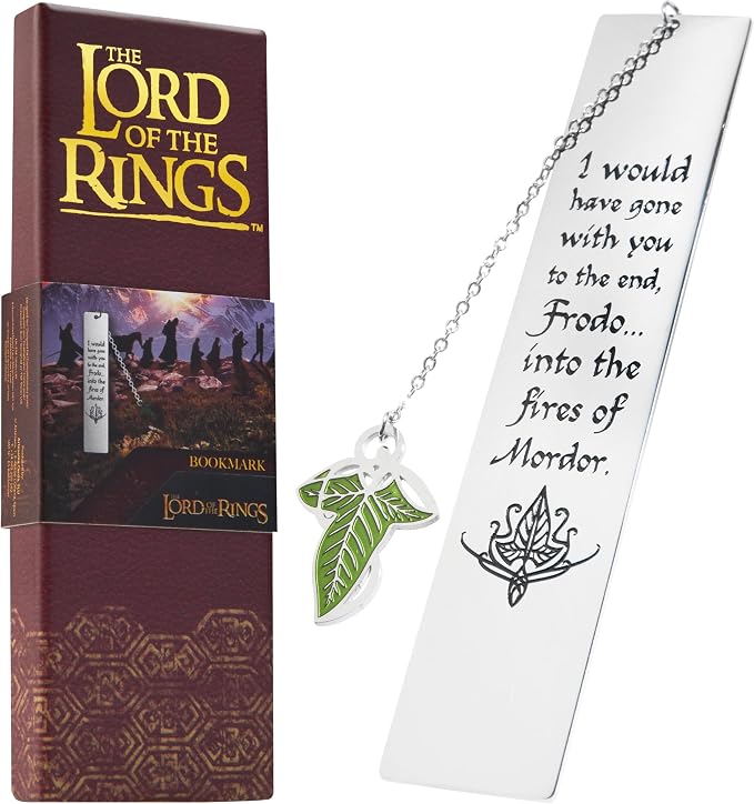 The Lord of the Rings Metal Bookmarks with Gift Box, Stainless Steel Book Marker for Adults Teens Kids (Silver with Leaf)