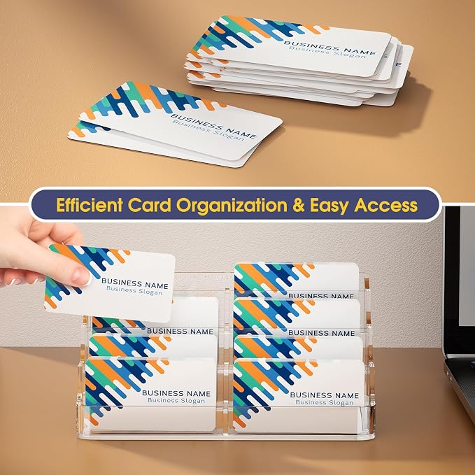 MaxGear Acrylic Business Card Holder for Desk, Clear Desktop Business Card Display Stand with 8 Pockets, 4-Tier Freestanding Card Organizer for Office, Reception, Countertop