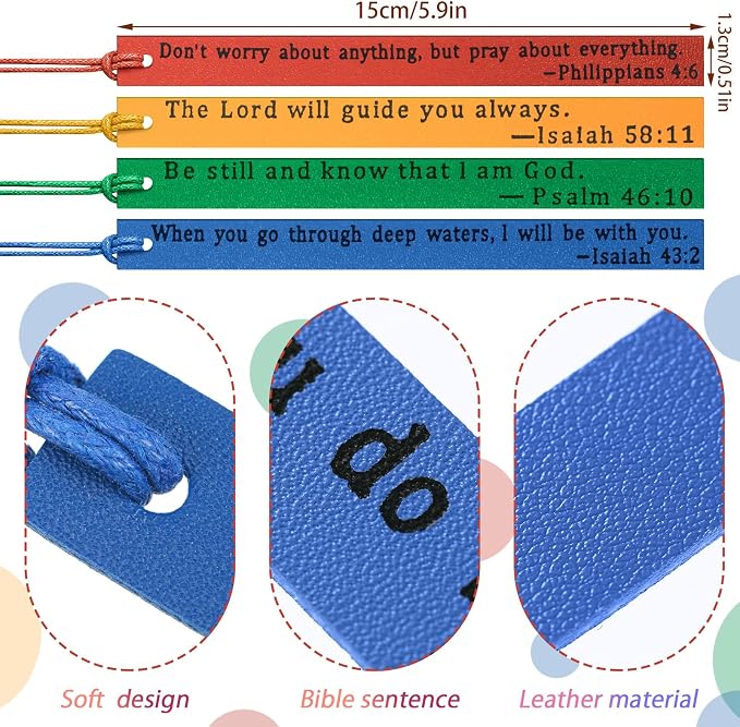 Laumoi 10 Pcs Christian Leather Bookmarks, Handmade Bible Verses Scripture Bookmarks for Women & Men, Religious Christian Gifts for Book Lovers, Church & Book Club Supplies(Elegant, Bright Color)