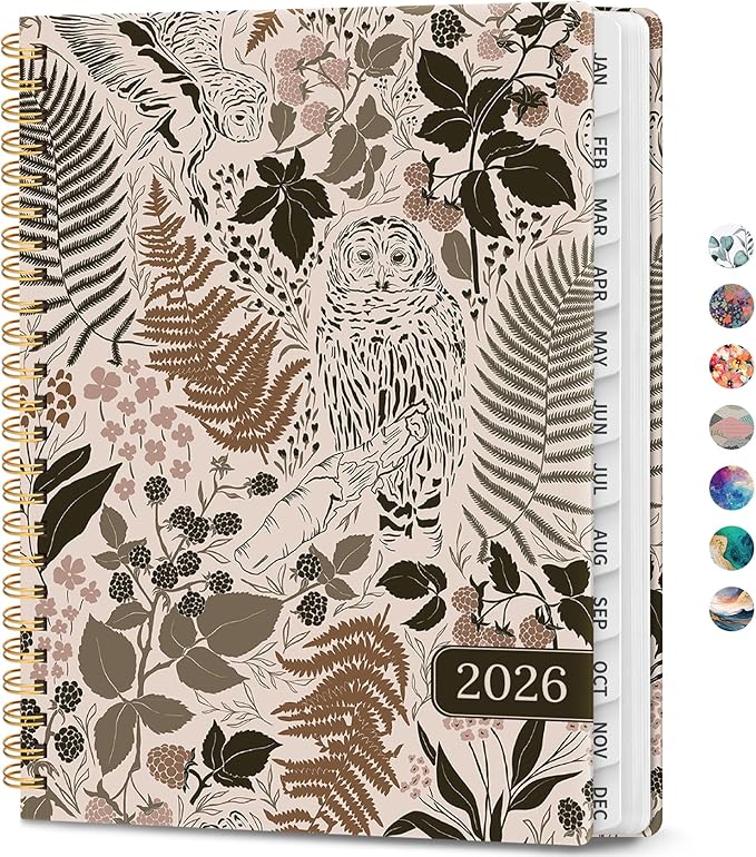 2026 Planner, Weekly and Monthly Calendar Planner Book, January 2026 - December 2026, Hardcover Spiral Planner with Monthly Tabs, Notes Pages, Perfect for Women & Men, A5 (6.4" x 8.5") - Owl
