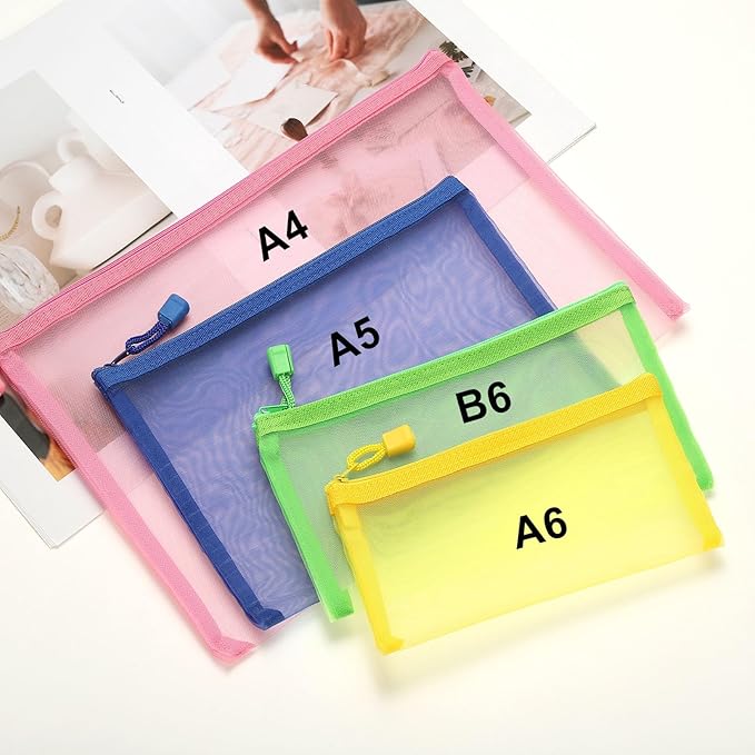 PATIKIL A6 Mesh Zipper Pouch Bags, 5 PCS Mesh Bags with Zipper Plastic Storage Pocket for Organizing File Beads Office Home Supplies, 10x20cm, Rose Red