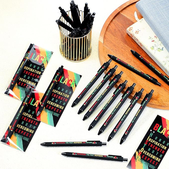 Sayglossy 300 Sets Juneteenth Gifts Inspirational Ballpoint Pens and Bookmarks Bulk Black History Party Favors Decorations for African American Freedom Day