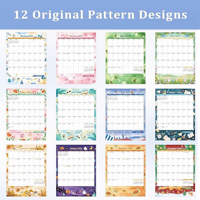 Ospelelf Wall Calendar 2026-2027 with Storage Pocket Monthly Large Planner Pad 17" X 22" with Protective Cover and Stickers for Family Fridge Office Teacher Student January 2026 to June 2027 Season
