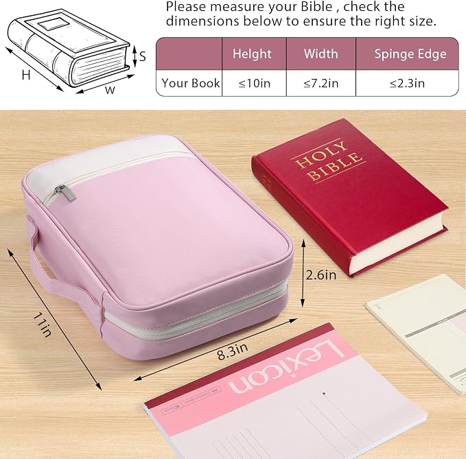 GERMUN Bible Cover with Durable Handle, Carrying Book Case Church Bag Bible, Protective with Zippered Pocket, Bible Accessories Supplies, Book Protector for Book Lovers, WhitePink