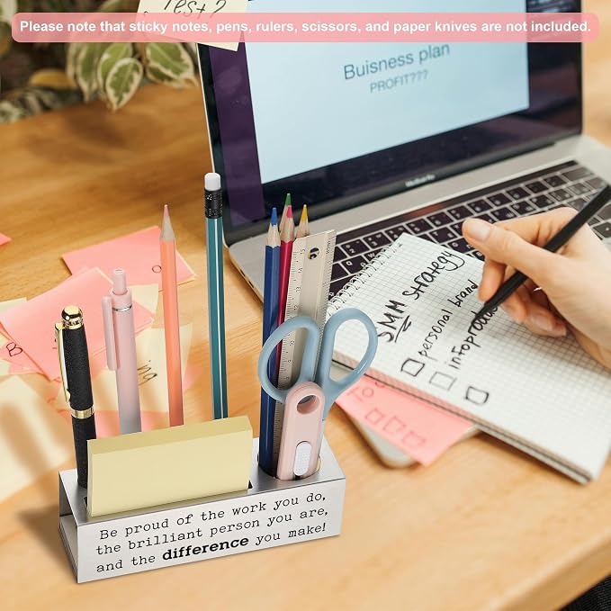 Stainless Steel Pencil Holder with Motivational Quote, Gift for Teacher Nurse Coworker Friend, Office Desk Organizer for Pens Scissors Sticky Notes Ruler, Inspirational Decor Accessory - FBA384