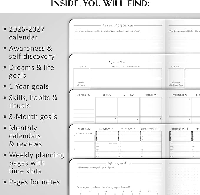 Legend Dated Hourly Weekly Planner 2026 – Daily, Monthly & Yearly Agenda with Time Slots – Hardcover Organizer Journal, 5.8x8.3” (Black)