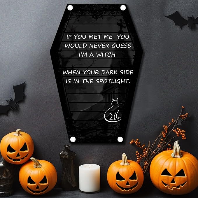 Coffin Letter Board Black, Magnetic Acrylic Dry Erase Board Coffin Shaped Goth Decor Sign Witchy Halloween Decorations Gothic Home Kitchen Decor Birthday Spooky Gifts (Black, 12"x8")