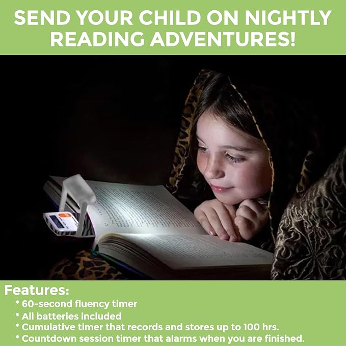 Mark-My-Time LED Book Light with Digital Bookmark and Reading Timer - Fun Reading Anywhere - Zebra