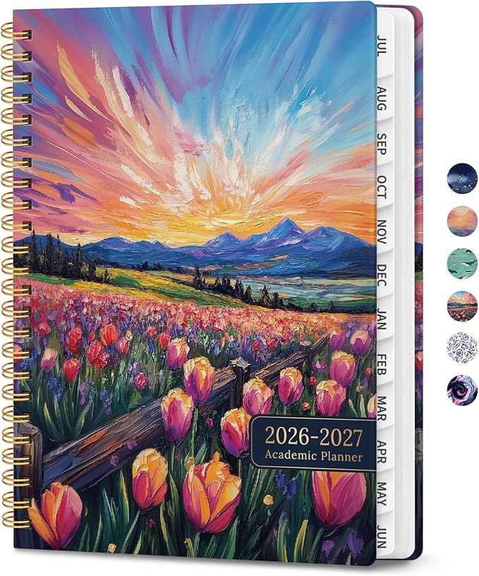 Planner 2026-2027, Monthly and Weekly Calendar Academic Planner July 2026 - June 2027, Hardcover Student Teacher Planning Agenda Book with Tabs, Perfect for Office School Supplies, A4 (8.5" x 11") - Radiant Pastures