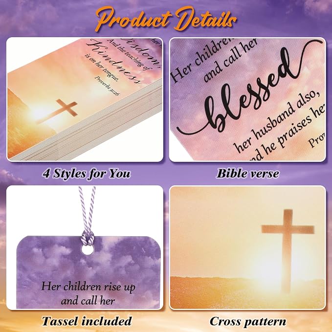 Chiisong 100 Sets Christian Bookmark for Women Bulk Religious Bible Verse Gift for Godmothers Day Christian Gift Inspirational Scripture Bookmarks with Tassel for Women Church Mom Mother