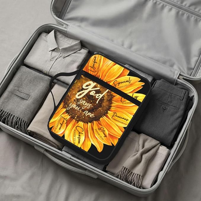 God Says Sunflower Christian Religious Bible Verse Scripture Prayer Bible Cover Case Carrying Book Protector Case Bible Study Supplies Accessories Holder Case Christian Gift for Women Men