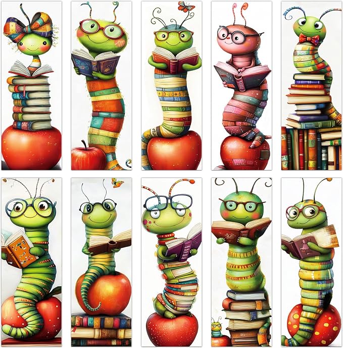 Wxiben Whimsical Bookworm Bookmarks Gifts - 100 Pcs Worms Reading Paper Bookmarks Double Sided Funny Insect Book Markers Page Clip Gift for Women Men Teachers Office Book Lovers Bookish Supplies