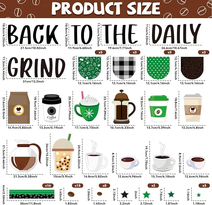 Naozinebi Coffee Bulletin Board Set Coffee Cup Classroom Decorations Hot Cocoa Cutouts Green Coffeehouse Crafts for Teachers Students Back to School Kindergarten Wall Door Decors Party Supplies