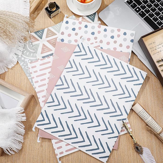 Qeeenar 30 Pcs Boho Hanging File Folders 9.5 x 11.5 in Decorative Cute Hanging Letter Size File Folder with Adjustable Tabs Back to School Gift for Office Home Supplies, 6 Designs(Classic)