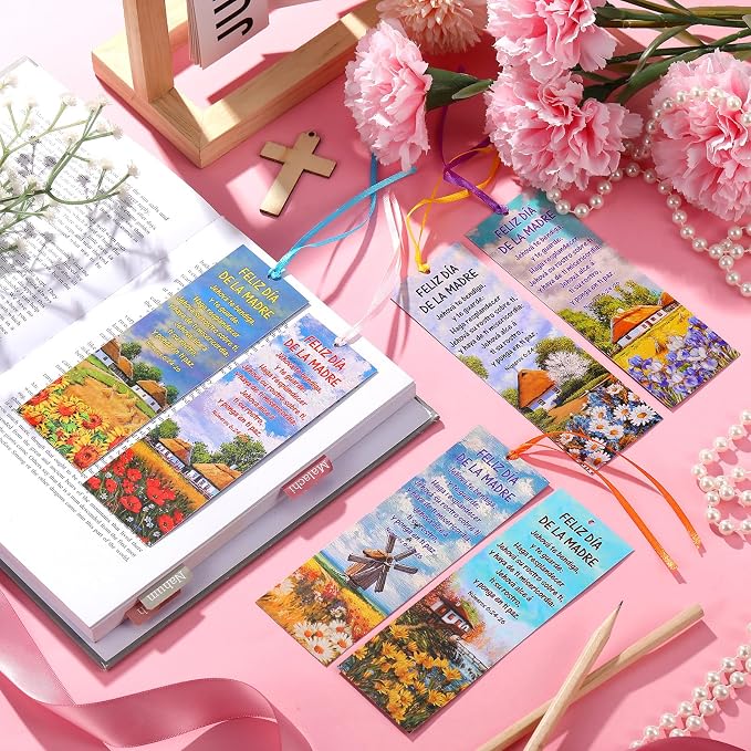 Skyygemm 60 Pcs Spanish Happy Mother's Bookmark Nameros 6: 24-26 Mother's Gift Bookmarks Religious Inspirational Bookmarks for Church Women Mom Appreciation Gift