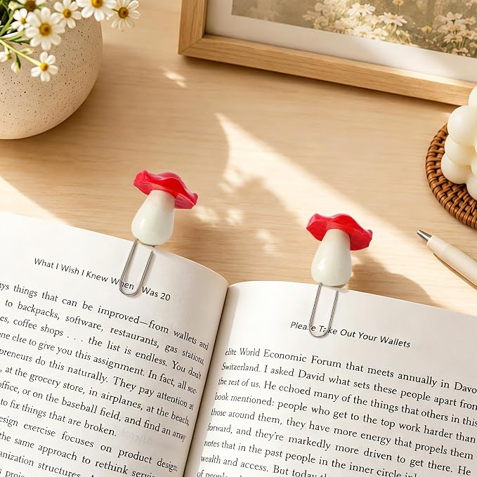 Handmade Bookmarks for Women, 3 Pcs Polymer Clay Cute Mushroom Bookmark for Book Lovers Students Teachers, Unique Reading Accessories Page Markers