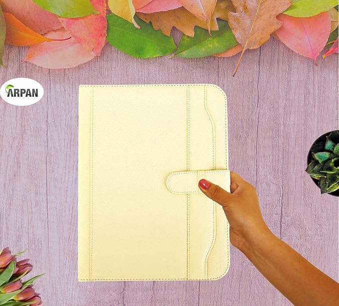 Arpan A4 Conference Folder Portfolio with Calculator & Pad/Executive Portfolio with Closure Belt - Ivory Cream