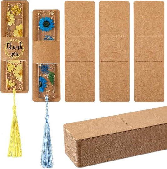 Fumete 50 Pieces Resin Bookmark Holder Bulk 5.9 x 1.8 Inches Kraft Bookmark Sleeves DIY Display Cards for Wrapping Small Business Packaging Supplies Party Favor Gifts(Cute,Brown)