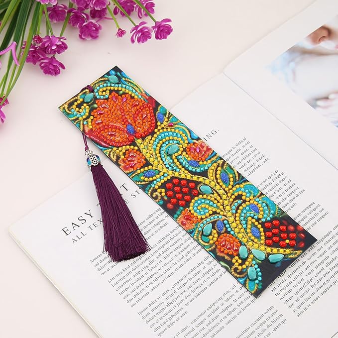 2 Pcs Diamond Painting Bookmark, Leather DIY Book Makers for Adults Book Lovers, Diamond Art Beginners, Small Diamond Art Kits, Paint by Art Crafts Supplies Gift for Women Girls (Flower Rose)