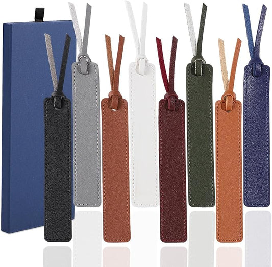 8Pcs Leather Bookmark, Classic Stitched Book Mark with Leather Rope Teacher's Day Gifts for Reading Men Boy School Students