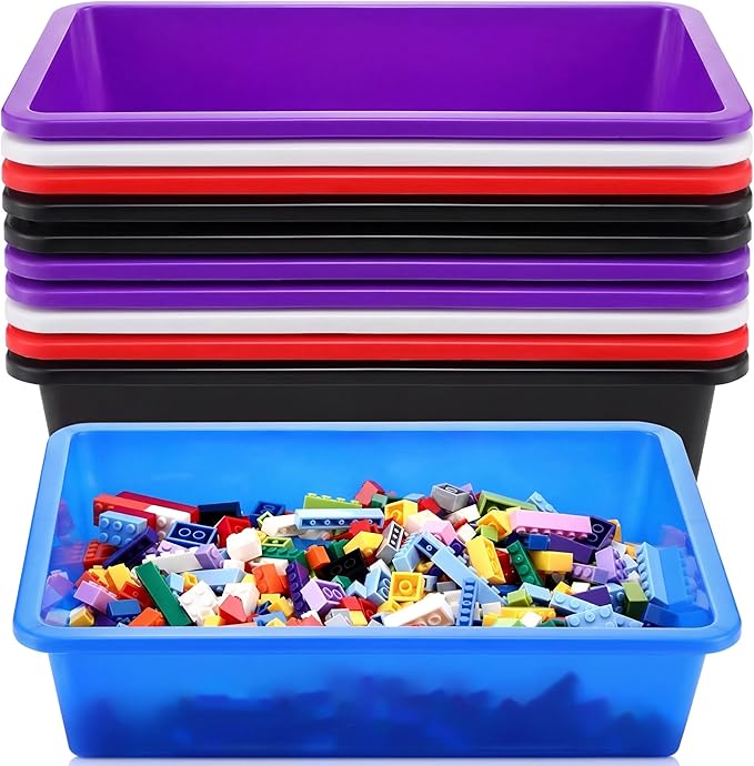 Hoteam 10 Pcs Flat Storage Organizer Tray Bin Paper Tray for Classroom Plastic Stackable File Organizer for School Office Teacher Book Organization(Simple Color,13.78 x 9.84 x 3.15 Inch)