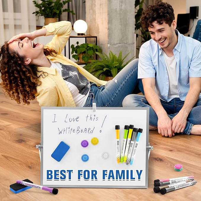 Grtard Magnetic Dry Erase White Board with Stand, 12''x8'' Double-Sided White Board, Desktop Whiteboard with Stand, Magnetic WhiteBoard Portable, Dry Erase Board for ToDo, Drawing