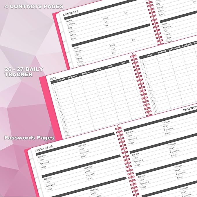 2026-2027 Monthly Planner - JUL 2026 - DEC 2027 Monthly Planner/Calendar 2026, 18 Month Planners with Tabs & Pocket & Label, Contacts and Passwords, 9" x 11", Thick Paper, Twin-Wire Binding - Rose Red