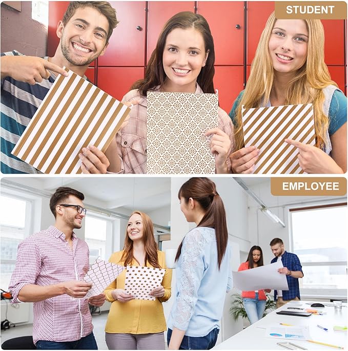 Estune 32 Pcs Decorative Hanging File Folders Letter Size Cabinet File Folders Organizers with 1/5 Cut Adjustable Tabs for Office Desk School Filing Cabinet Home(Gold Stripe)