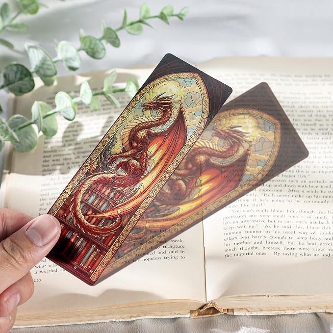 Fantasy Dragon Bookmark Gifts - 20 Pcs Fourth Vintage Stained Glass Bookmarks for Men Women Book Lovers Sword Wing Page Marks Merch School Reading Accessories Bookish Birthday Graduation Gift