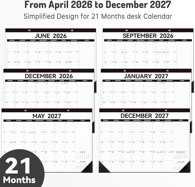 Forvencer Desk Calendar 2026-2027, 21 Months Calendar Runs from April 2026 to December 2027, 17" x 12" Large 2026 Wall Calendar Monthly Planner with Plastic Cover for Home School Office