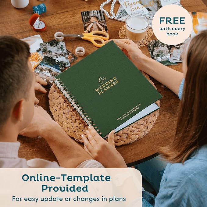 Timeless Premium Linen Wedding Planner Book and Organizer – Wedding Planning Book, Comprehensive Keepsake & Countdown Binder, Perfect Engagement Gift for Women, 11" x 9" (Forest)