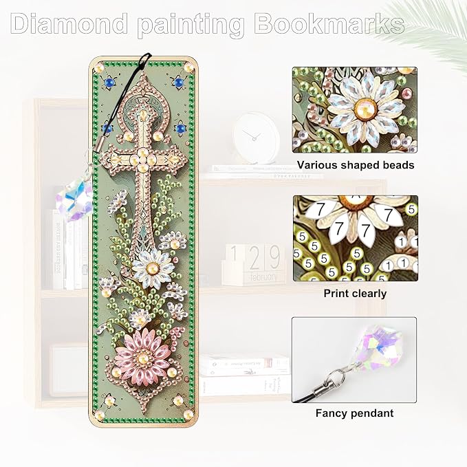 Tontut 3pcs Diamond Art Painting Kit Bookmarks, Cross Fine Universal DIY Bookmarks, Lightweight and Durable for Reading Lovers
