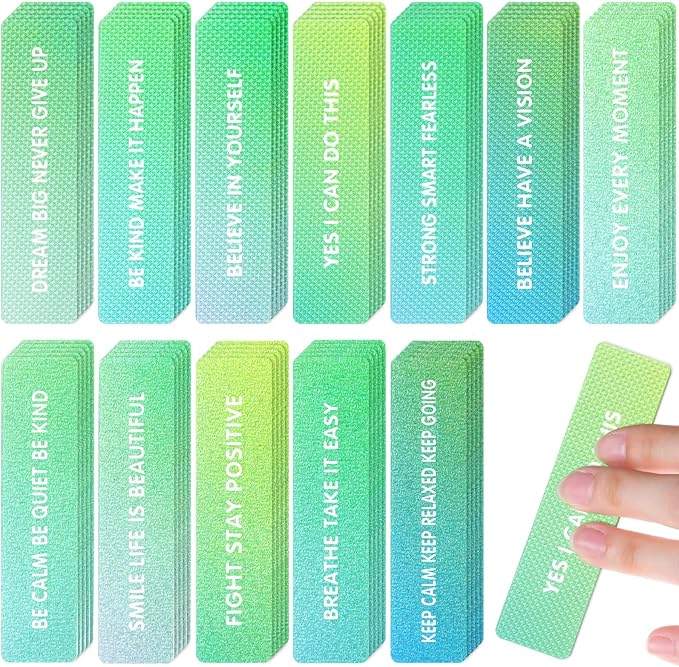 Sabary 60 Pcs Mental Health Awareness Anxiety Sensory Stickers Bulk Sensory Strips Anxiety Calm Textured Strip Stickers with Inspirational Quotes Different Styles for Adults Relief (Gradient,Green)